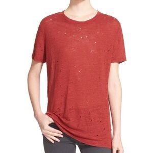 IRO womens T-shirt size M red distressed lightweight 100% linen